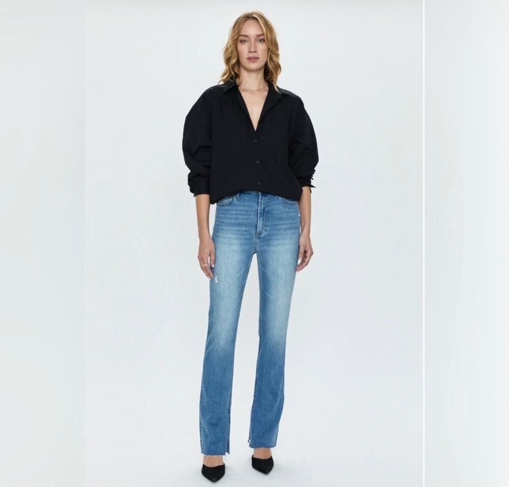 Pistola High Rise Boot Cut Colleen Tower Raw Split Hem Denim Jeans